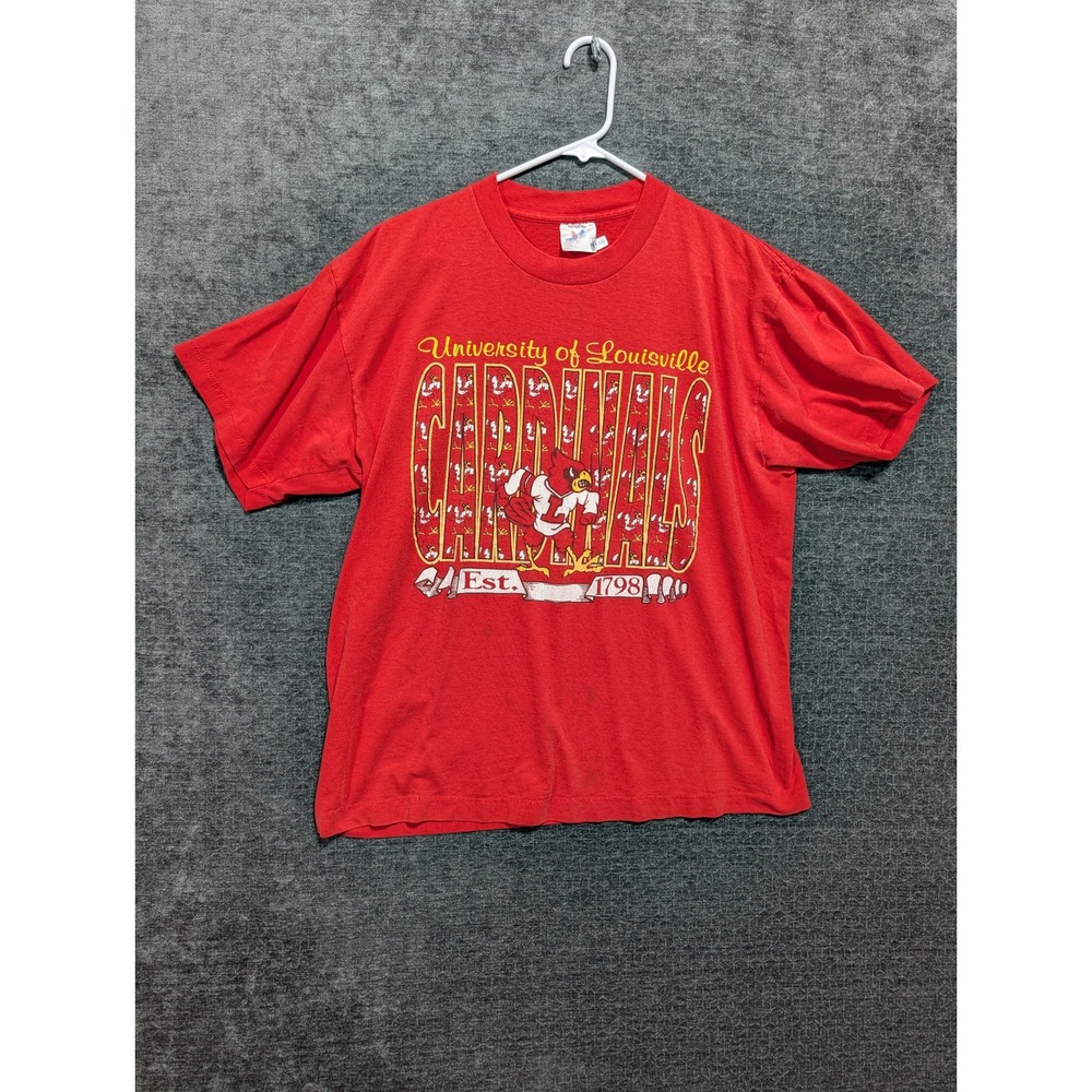 Vintage Tee Jays University of Louisville Cardinals T-Shirt Red XL Single Stitch